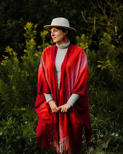 Red and Pink Fleece Blanket Poncho - Artfest Ontario - Halina Shearman Designs - Oversized Kimono