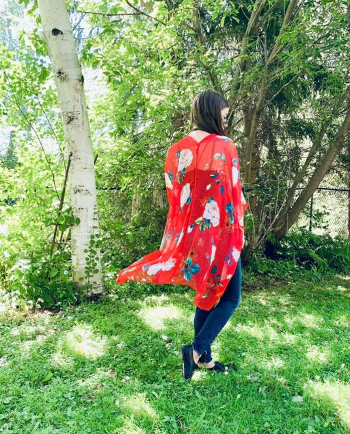 Red and White Rose Sheer Kimono - Artfest Ontario - Halina Shearman Designs - Sheer Kimono