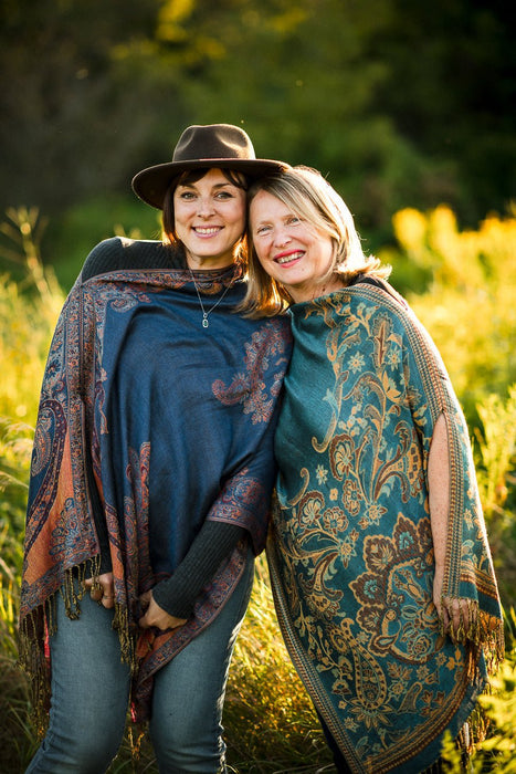 Royal Blue and Rust Reversible Shawl - Artfest Ontario - Halina Shearman Designs - Sheer Kimono