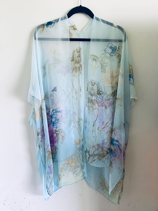 Soft Blue Floral Sheer Kimono - Artfest Ontario - Halina Shearman Designs - Sheer Kimono