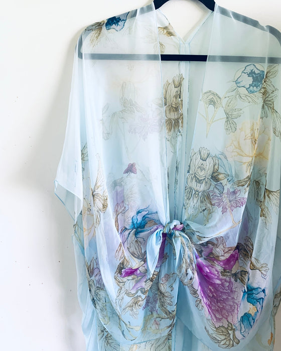 Soft Blue Floral Sheer Kimono - Artfest Ontario - Halina Shearman Designs - Sheer Kimono