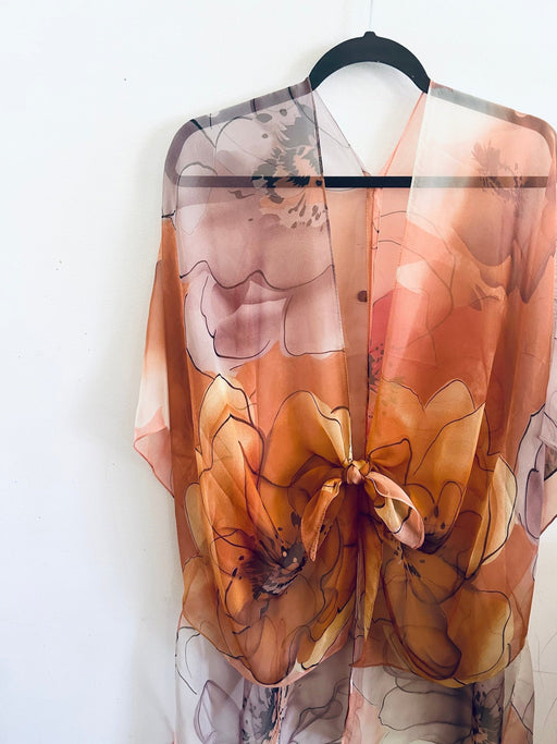 Tan and Mauve Floral Sheer Kimono - Artfest Ontario - Halina Shearman Designs - Sheer Kimono