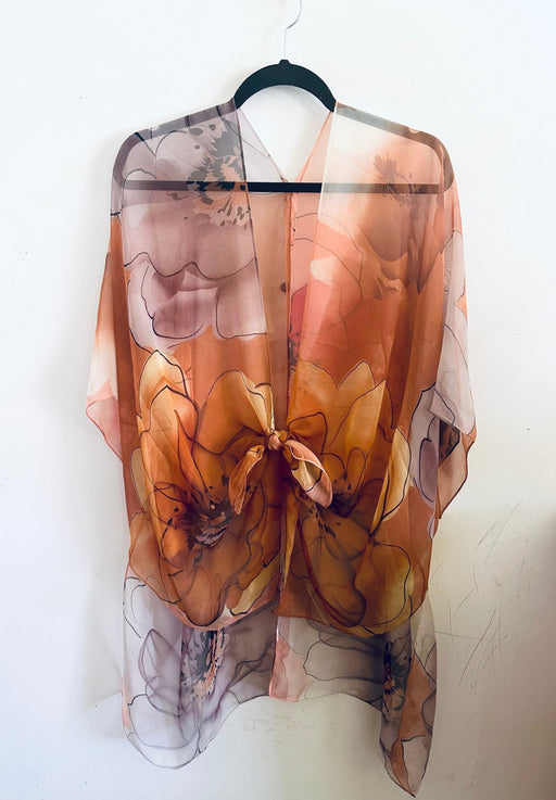 Tan and Mauve Floral Sheer Kimono - Artfest Ontario - Halina Shearman Designs - Sheer Kimono