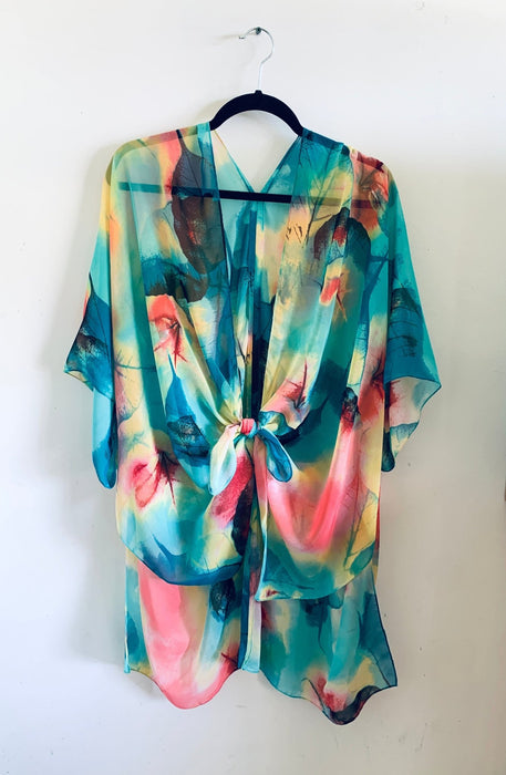 Teal Abstract Sheer Kimono - Artfest Ontario - Halina Shearman Designs - Sheer Kimono