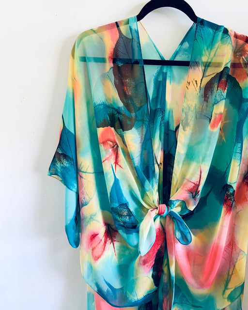 Teal Abstract Sheer Kimono - Artfest Ontario - Halina Shearman Designs - Sheer Kimono