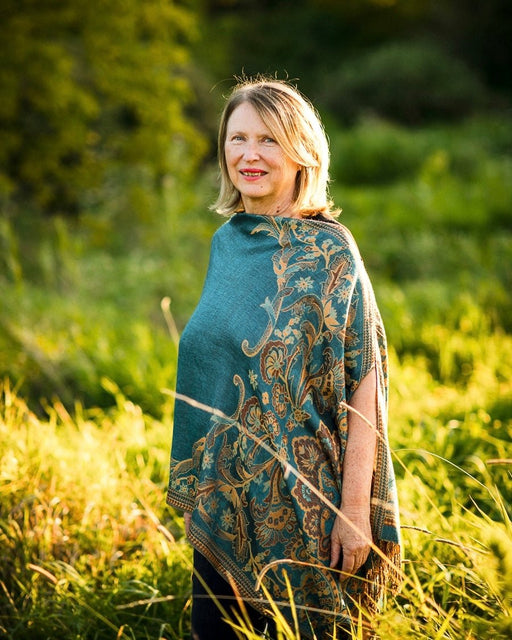Turquoise and Tan Shawl - Artfest Ontario - Halina Shearman Designs - Sheer Kimono