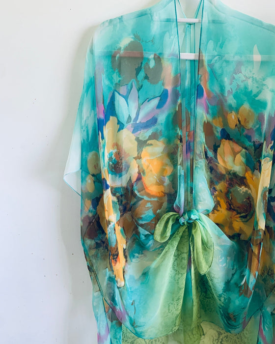 Turquoise and Yellow Floral Sheer Kimono - Artfest Ontario - Halina Shearman Designs - Sheer Kimono