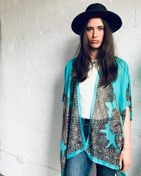 Turquoise Filigree Sheer Kimono - Artfest Ontario - Halina Shearman Designs - Sheer Kimono