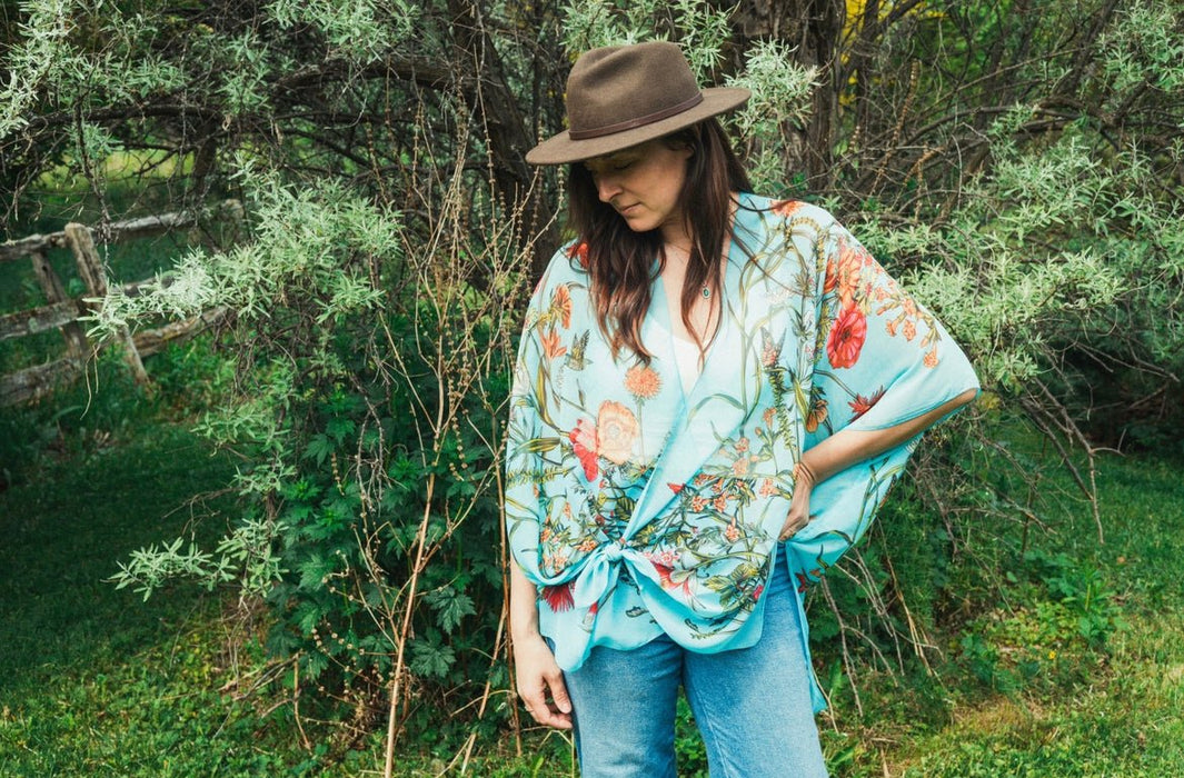 Turquoise Tropical Floral Sheer Kimono - Artfest Ontario - Halina Shearman Designs - Sheer Kimono