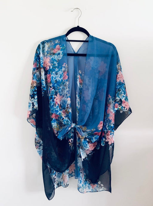 Two Tone Blue Floral Sheer Kimono - Artfest Ontario - Halina Shearman Designs - Sheer Kimono