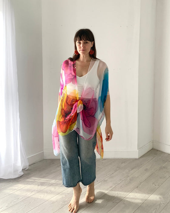 White and Pink Ultra Sheer Kimono - Artfest Ontario - Halina Shearman Designs - Sheer Kimono