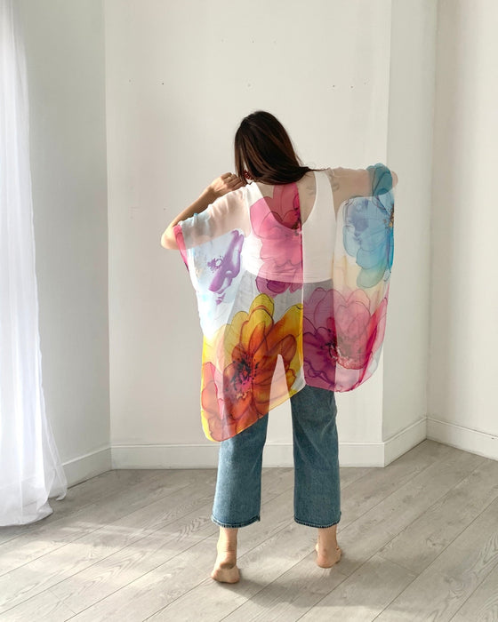 White and Pink Ultra Sheer Kimono - Artfest Ontario - Halina Shearman Designs - Sheer Kimono