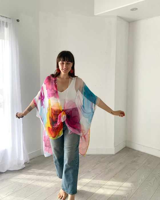 White and Pink Ultra Sheer Kimono - Artfest Ontario - Halina Shearman Designs - Sheer Kimono