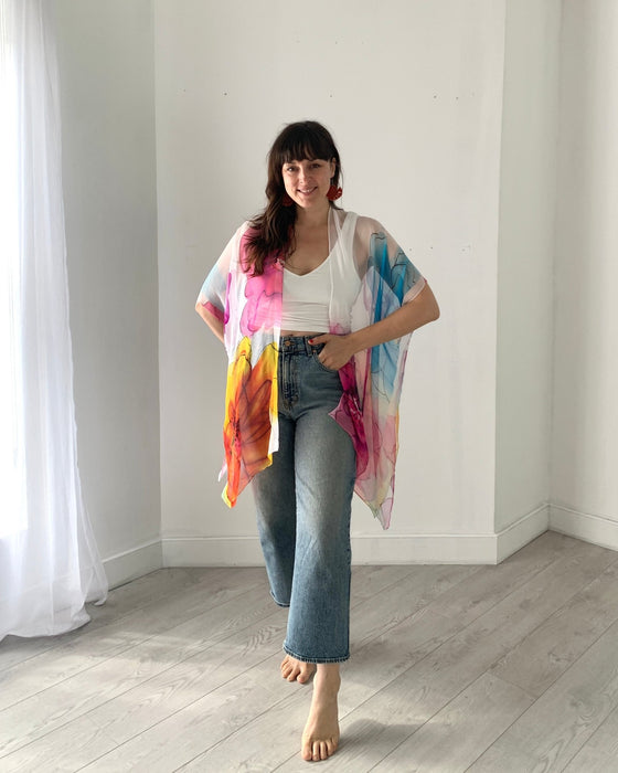 White and Pink Ultra Sheer Kimono - Artfest Ontario - Halina Shearman Designs - Sheer Kimono