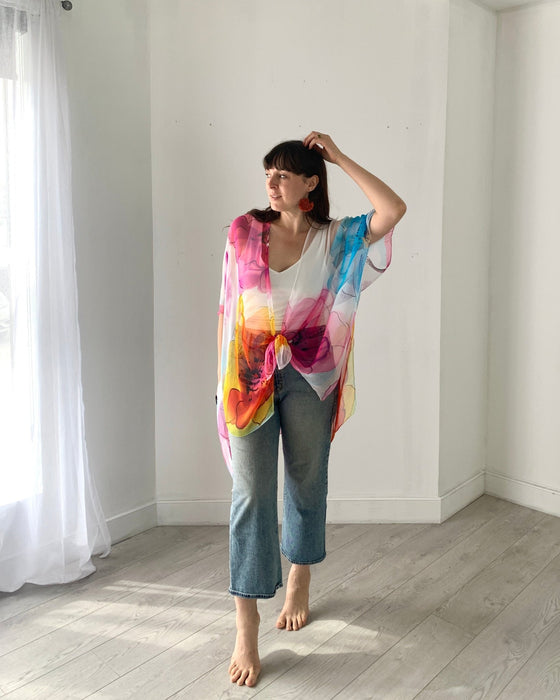 White and Pink Ultra Sheer Kimono - Artfest Ontario - Halina Shearman Designs - Sheer Kimono