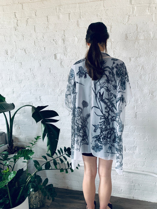 White, Black and Grey Floral Sheer Kimono - Artfest Ontario - Halina Shearman Designs - Sheer Kimono