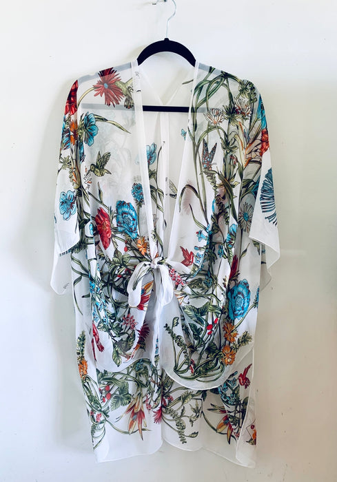 White Tropical Floral Sheer Kimono - Artfest Ontario - Halina Shearman Designs - Sheer Kimono