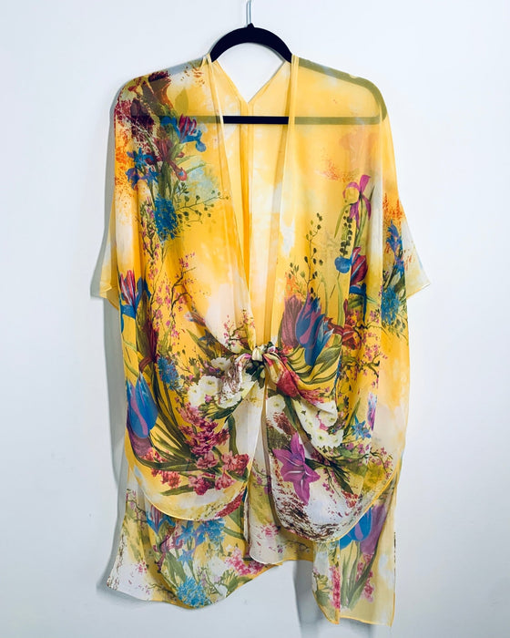 Yellow Floral Sheer Kimono - Artfest Ontario - Halina Shearman Designs - Sheer Kimono