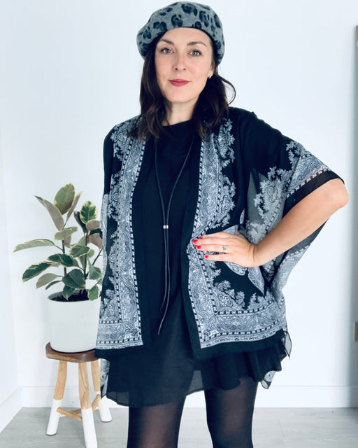 Black and White Border Filigree Sheer Kimono - Artfest Ontario - Halina Shearman Designs - Sheer Kimono