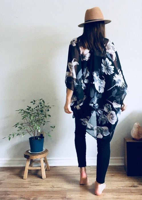 Black Floral Sheer Kimono - Artfest Ontario - Halina Shearman Designs - Sheer Kimono