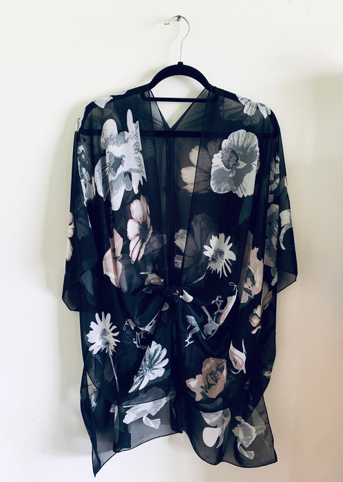 Black Large Floral Sheer Kimono - Artfest Ontario - Halina Shearman Designs - Sheer Kimono