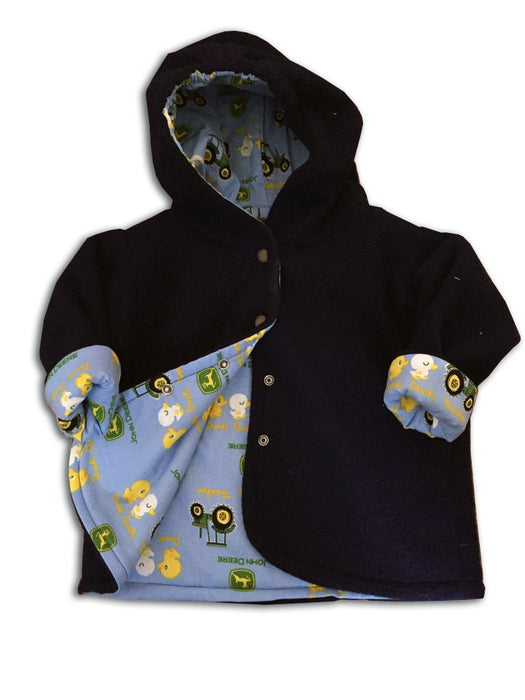 Black Polar Fleece with John Deer Tractor Reversible Jacket - Artfest Ontario - Muffin Mouse Creations - Clothing & Accessories