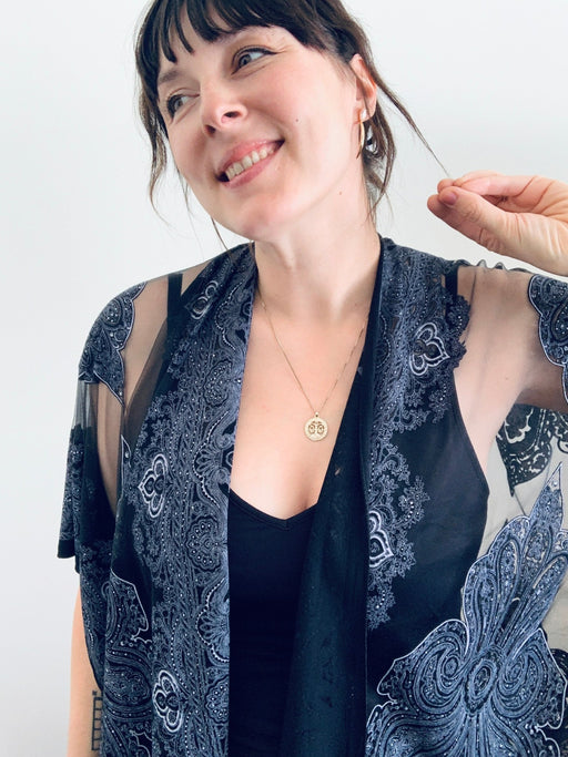 Black Sheer Burnout Kimono - Artfest Ontario - Halina Shearman Designs - Sheer Kimono