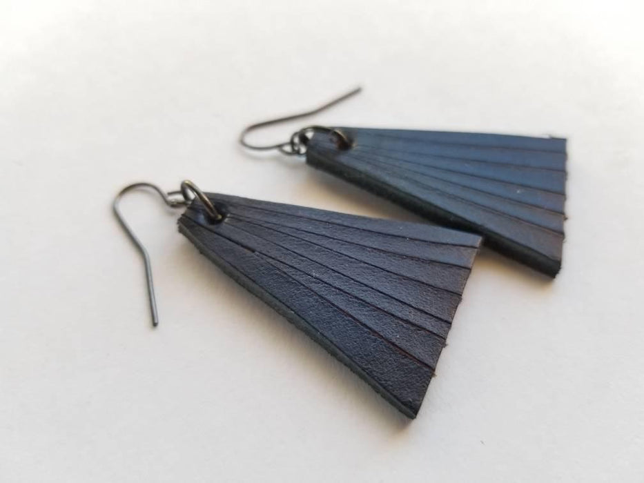 Blue Leather Dangle Earrings & Gift Bag - Artfest Ontario - Iron Art - Clothing & Accessories