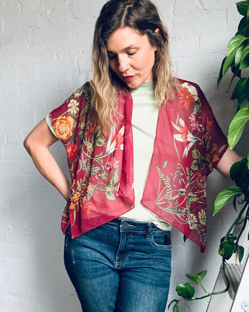 Burgundy Floral Velvet Burnout Slim Fit Kimono — Artfest Ontario