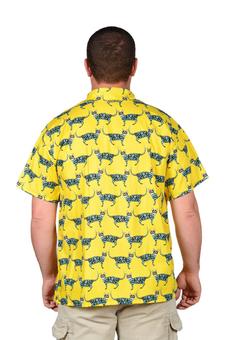 Cats And More Cats Pattern - Yellow - Hawaiian Casual Shirt - Artfest Ontario - Joe-Feak - Clothing & Accessories