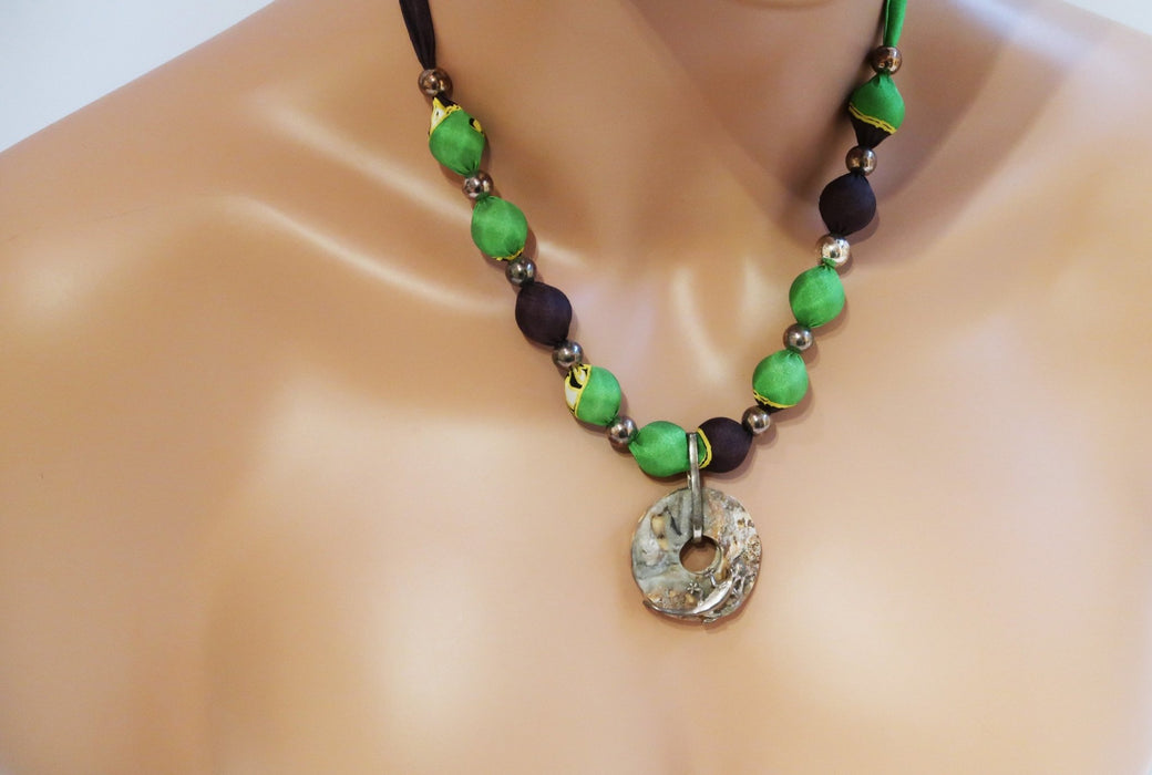 Churring Bird Necklace with Sterling Silver Salamander on Stone - Artfest Ontario - Inunoo - Necklaces