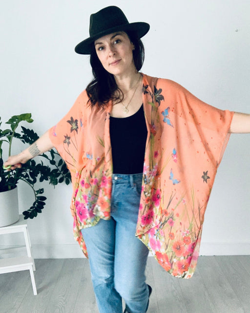 Coral Floral Sheer Kimono - Artfest Ontario - Halina Shearman Designs - Sheer Kimono
