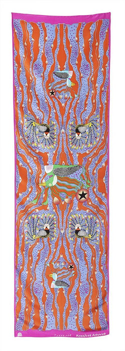 Enchanted Birds Rectangular Scarf (Flame) - Artfest Ontario - Inunoo - Rectangular Scarves