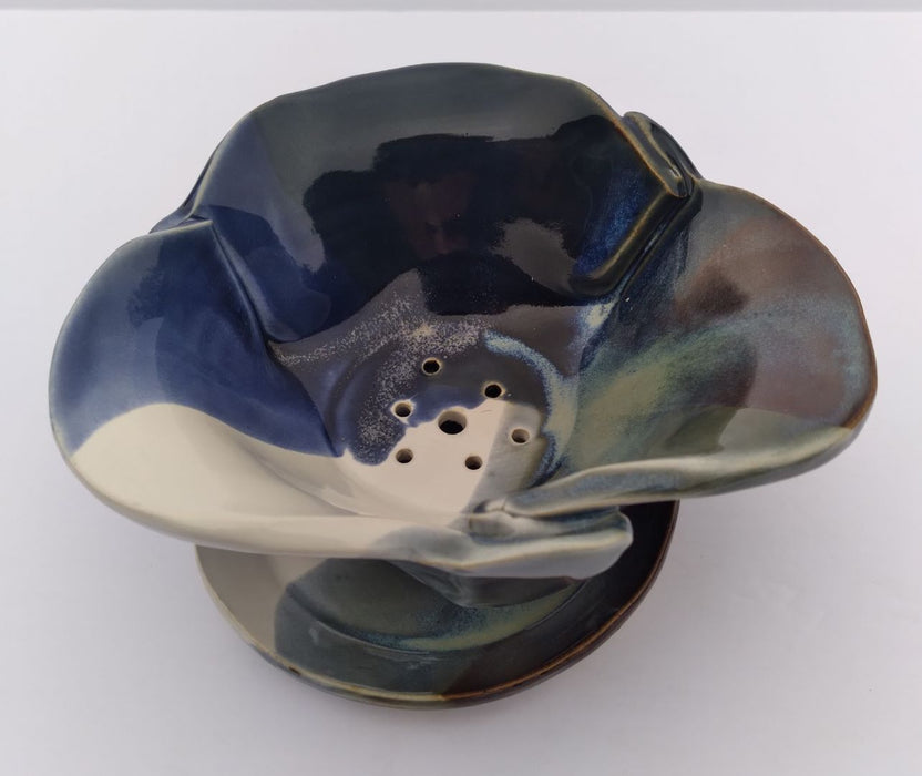 Folded Stoneware Berrybowl Set in Sky Blue and Green - Artfest Ontario - Jackie Warmelink Potter - Pottery
