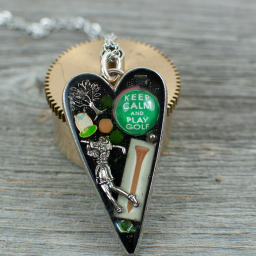 Golf theme necklace Long heart - Artfest Ontario - Lisa Young Design - Golf Jewelry