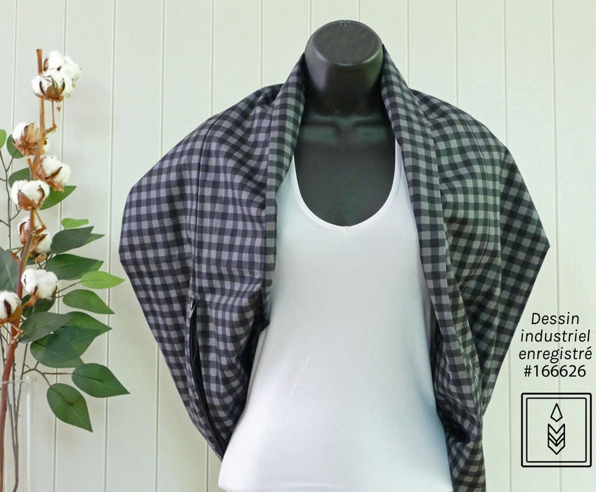 GRAY AND BLACK PLAID SCARF - Artfest Ontario - Les créations Fol-Artists - Clothing & Accessories