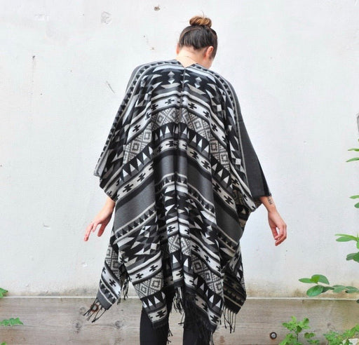Grey and Black Southwestern Print Blanket Poncho - Artfest Ontario - Halina Shearman Designs - Oversized Kimono
