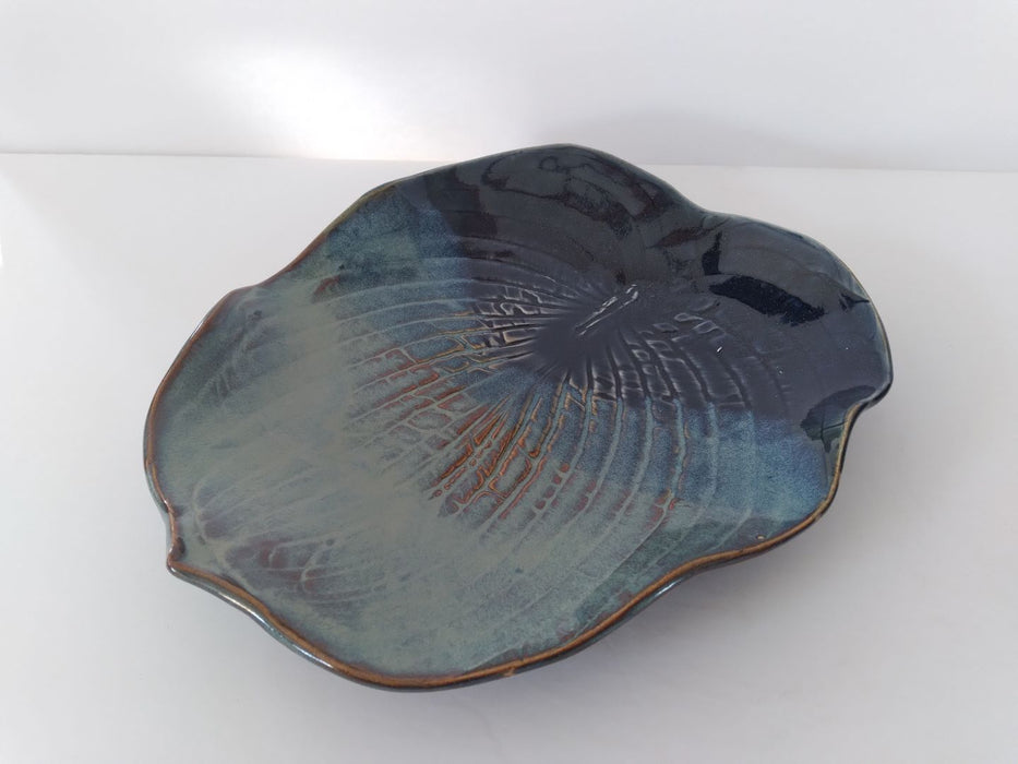 Hosta Leaf Plate Brown and Blue - Artfest Ontario - Jackie Warmelink Potter - Pottery