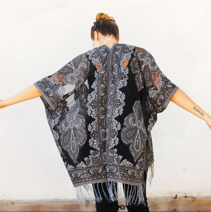Charcoal Sheer Burnout Kimono