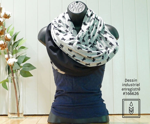 INFINITY SCARF IN GRAY BAMBOO WITH DOG PATTERNS - Artfest Ontario - Les créations Fol-Artists - Clothing & Accessories