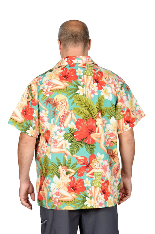 Island Girl Retro Pattern - Green - Hawaiian Shirt - Artfest Ontario - Joe-Feak - Clothing & Accessories