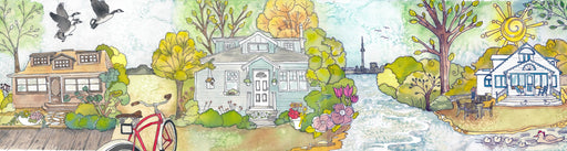 Island Homes Storybook Painting - Artfest Ontario - Lory MacDonald - Paintings, Artwork & Sculpture