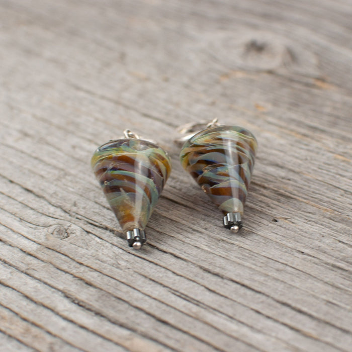 Mahogany Striped cone shaped borosilicate glass and silver earrings - Artfest Ontario - Lisa Young Design - Earrings