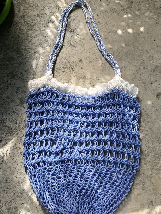 Market Bag Blue/White - Artfest Ontario - Knotty Knit Studio - Hand Made Knitwear