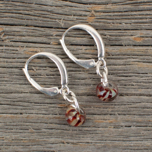 Mini red striped borosilicate glass teardrop and silver earrings - Artfest Ontario - Lisa Young Design - Earrings