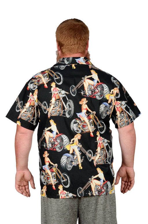 Motorcycle Gals Retro Pattern - Black - Hawaiian Shirt - Artfest Ontario - Joe-Feak - Clothing & Accessories