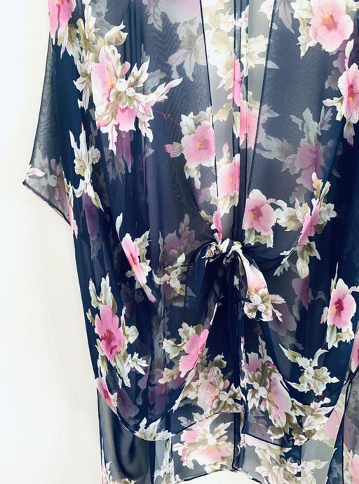 Navy and Pink Floral Sheer Kimono - Artfest Ontario - Halina Shearman Designs - Sheer Kimono