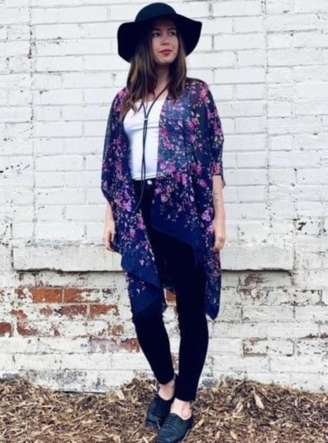 Navy and Purple Floral Sheer Kimono - Artfest Ontario - Halina Shearman Designs - Sheer Kimono