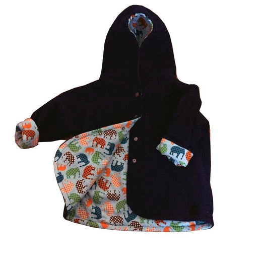Navy Elephant Polar Fleece Reversible Jacket - Artfest Ontario - Muffin Mouse Creations - Clothing & Accessories