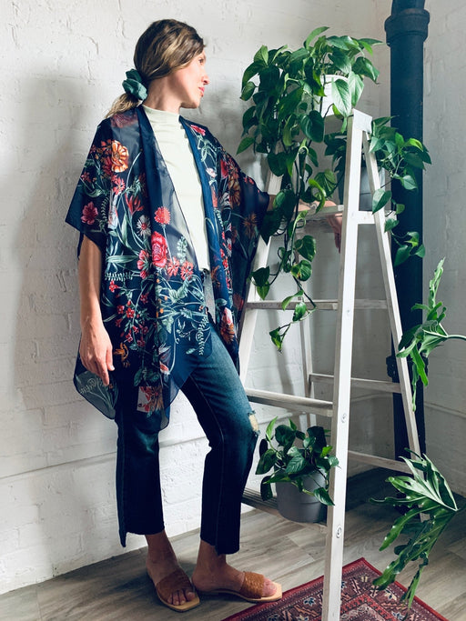 Navy Tropical Vintage Floral Sheer Kimono - Artfest Ontario - Halina Shearman Designs - Sheer Kimono